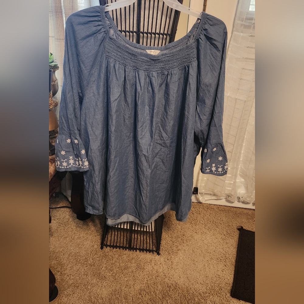 Blue Embroidered Women's Top
